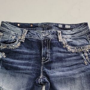 Women's Miss Me Distressed Blue Boyfriend Cropped Jeans Size 31